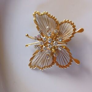 Vintage Monet Gold Butterfly Filigree Rhinestone Pin Brooch